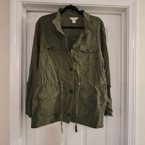 Christopher & Banks linen blend lightweight army green jacket size Large